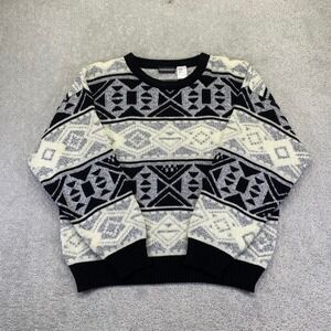 Vintage Expressions Sweater Mens Large Geometric Crewneck Acrylic Grandpa Knit